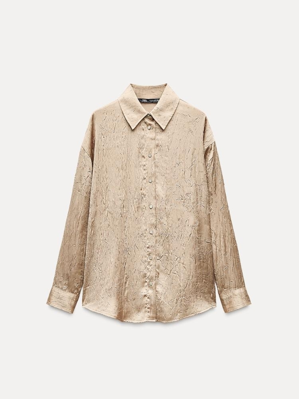 Zara Satin Metallic Beige Button-Up Shirt